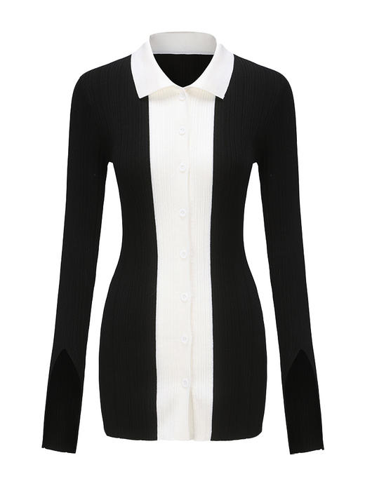 【黑桃皇后】黑白拼色羊毛中长款开衫上衣230039 商品图4