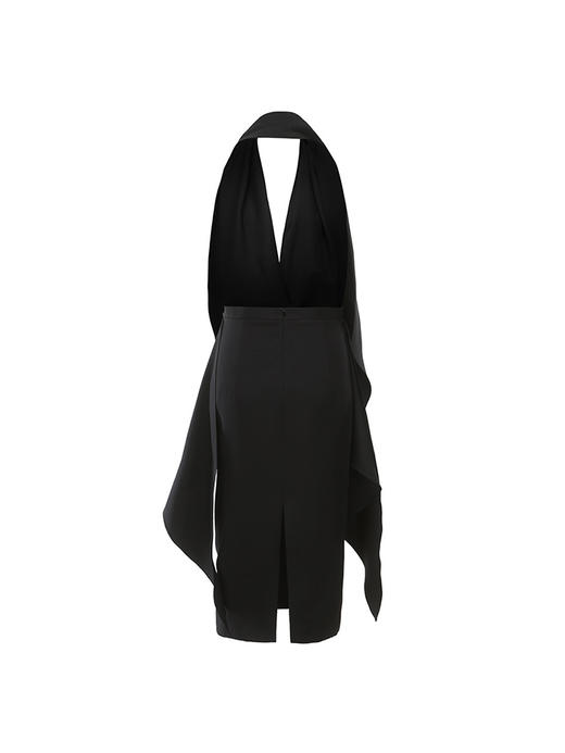 【海伦娜】立裁垂褶设计挂脖露背收腰连衣裙23000061 商品图4