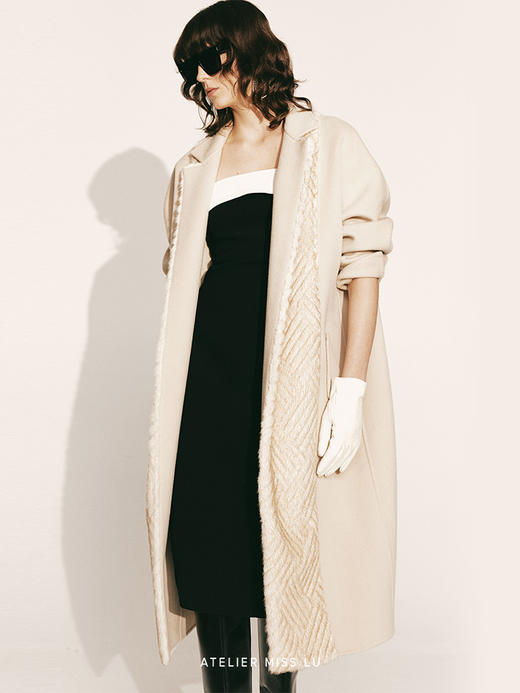 【冬日黄昏】短绒压纹环保皮草拼接长款绵羊毛大衣230000033 商品图2