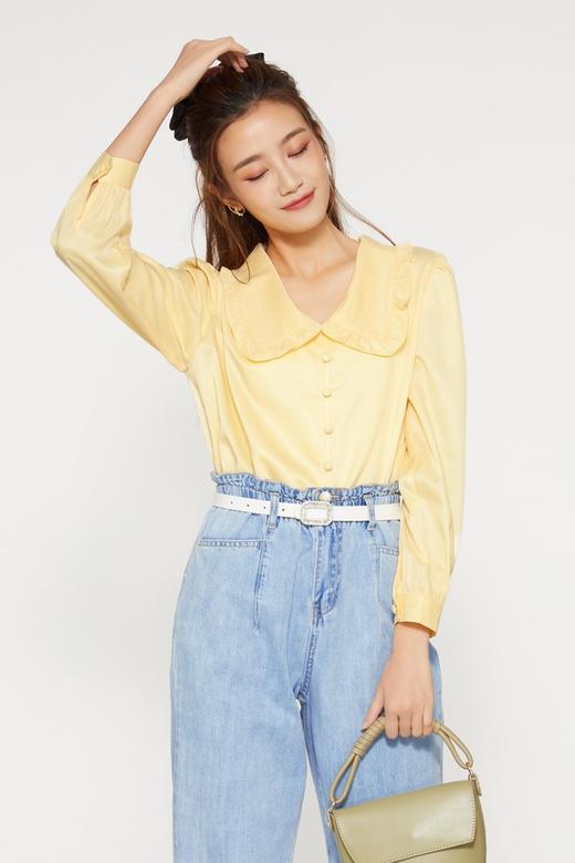amadella 淡黄色复古娃娃领荷叶边衬衫 9446 商品图0