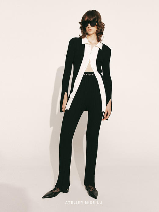 【黑桃皇后】黑白拼色羊毛中长款开衫上衣230039 商品图2