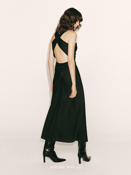 【破碎月光】交叉露背褶皱设计收腰拼纱长裙230000016 商品图2