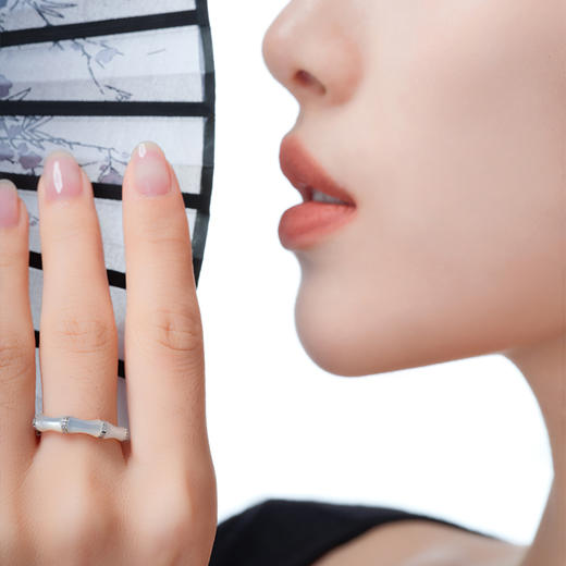 ［东方幸趣］18K金贝母镶钻戒指#修篁 商品图2