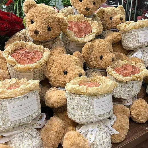 熊抱花卡布奇诺玫瑰仿真永生花束送女朋友七夕情人教师节生日礼物 商品图4