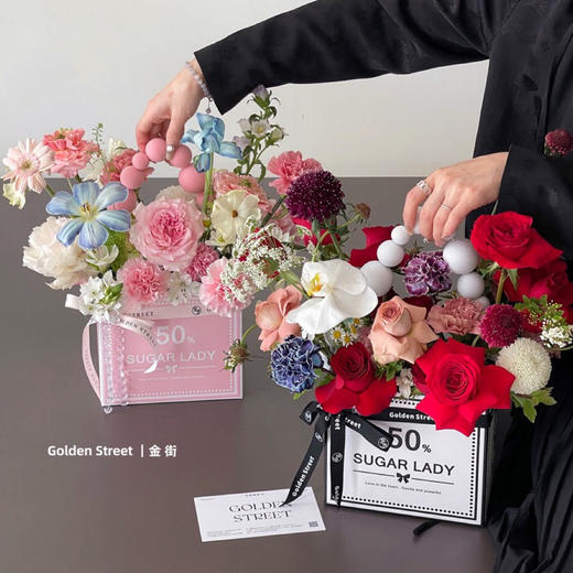 新款母亲节520半糖女士手提盒鲜花插花手拎花盒花店diy花艺材料 商品图7