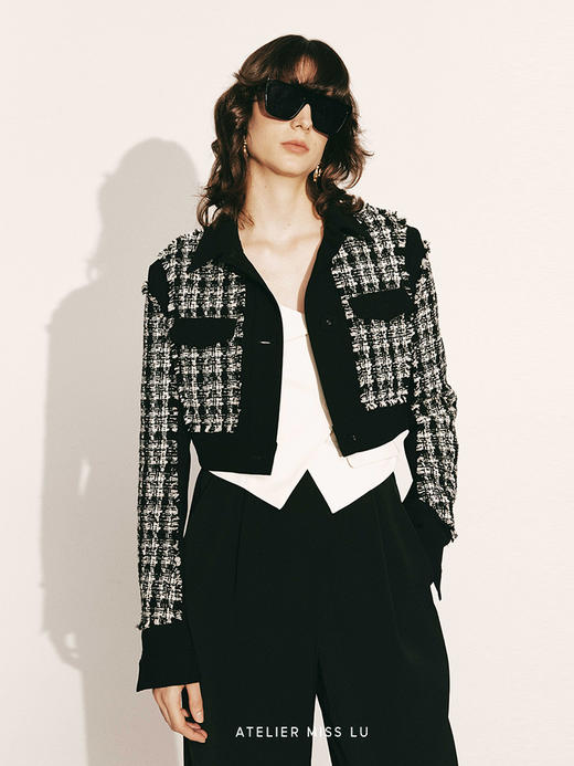 【雪地黑巧】粗花呢拼接直身窄款外套230048A 商品图3