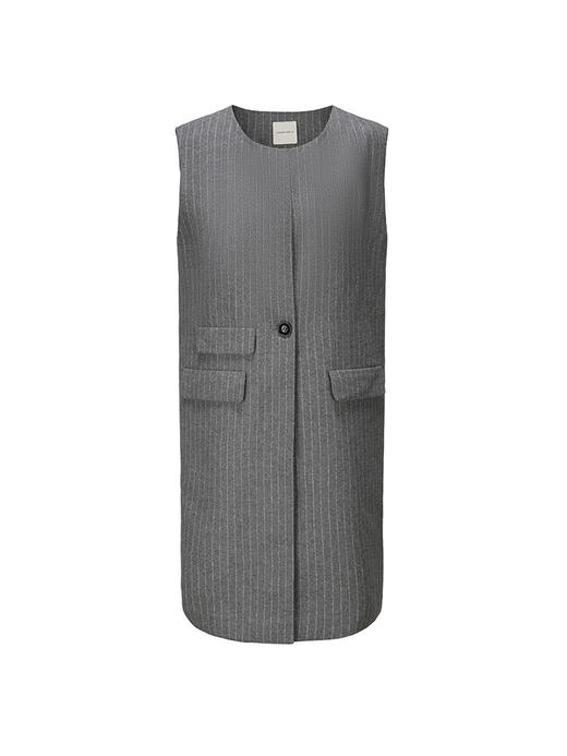 【烟雨】绵羊毛条纹宽肩中长款直身马甲230000028B 商品图4