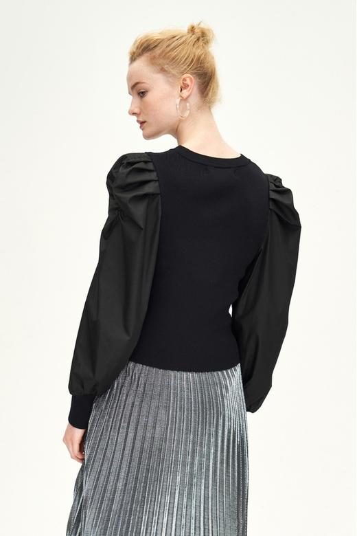 URBAN REVIVO 黑色休闲泡泡袖上衣 9615 商品图7