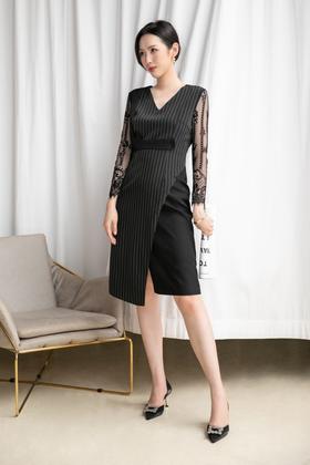 Le Malene 蕾丝袖子拼接连衣裙 12906