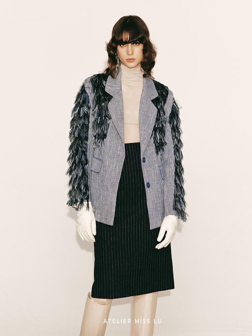 【蓝色多瑙河】羽翼流苏拼接可收腰外套230047B 商品图1