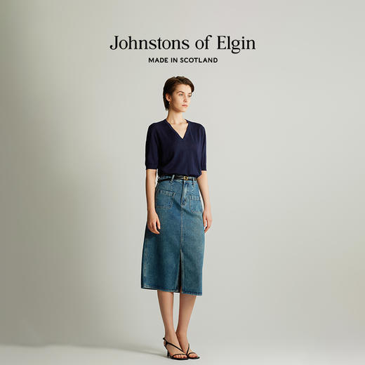 Johnstons of Elgin女士无缝针织V领羊毛针织短袖T恤 商品图2