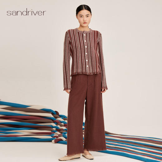 羊绒桑蚕丝圆领竖纹流苏开衫SJF95W480K 商品图5