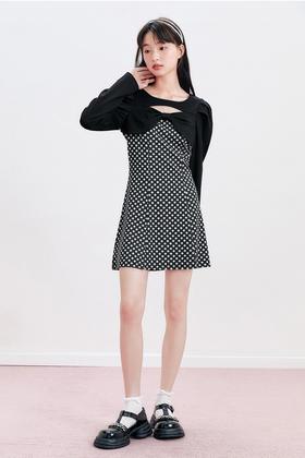 LED'IN 蝴蝶结拼接碎花波点连衣裙 17018