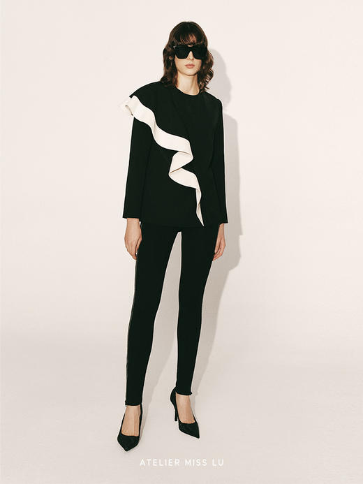 【飞越银河】鳄鱼压纹环保皮质拼接弹力紧身裤2300045A 商品图1