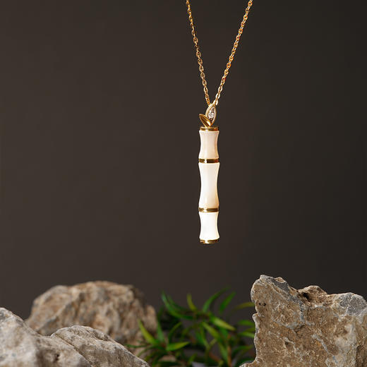 ［东方幸趣］18K金贝母镶钻项链#修篁 商品图5