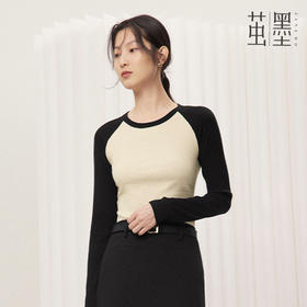 优选丨【美式复古风】茧墨 撞色插肩袖螺纹长袖上衣 舒适亲肤 吸汗透气 显高显瘦 经典百搭