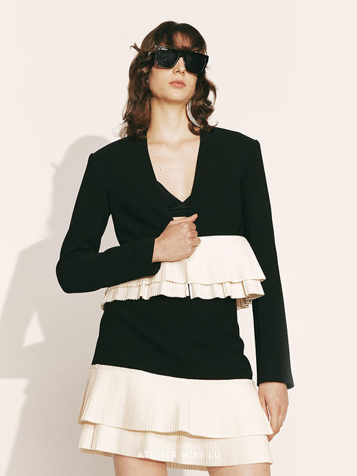 【杏仁奶心】双层百褶撞色拼接A字短裙2300033 商品图2