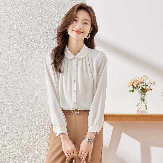Q6872新款长袖衬衫百搭小众洋气显瘦衬衣时尚简约宽松休闲纯色 商品图1