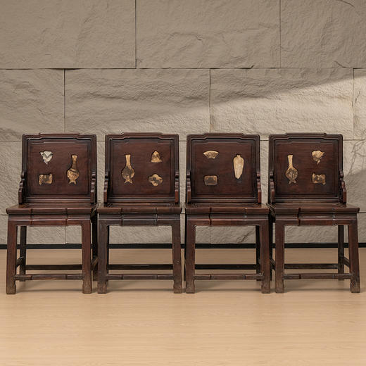 清 红木嵌云石背屏椅成堂（一堂四只） 商品图0