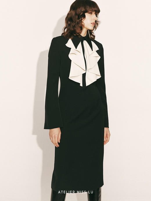 【高歌】几何折叠撞色拼接微喇袖口收腰连衣裙23000059 商品图3