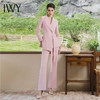 IWY/粉色设计感收腰显瘦系带长袖西装喇叭裤时尚套装女秋季新款CP1841 商品缩略图1