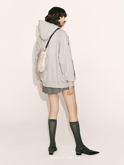 【风暴】鳄鱼压纹环保皮质拼接加绒加厚连帽卫衣230063 商品图3