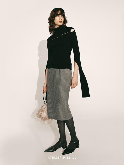 【冰岛极夜】绵羊毛直身条纹半裙2300028C 商品图2