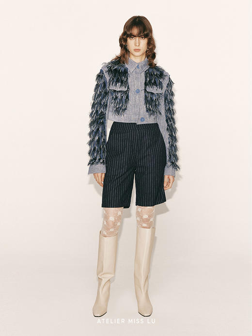 【深海微波】绵羊毛条纹西装中裤2300034A 商品图0