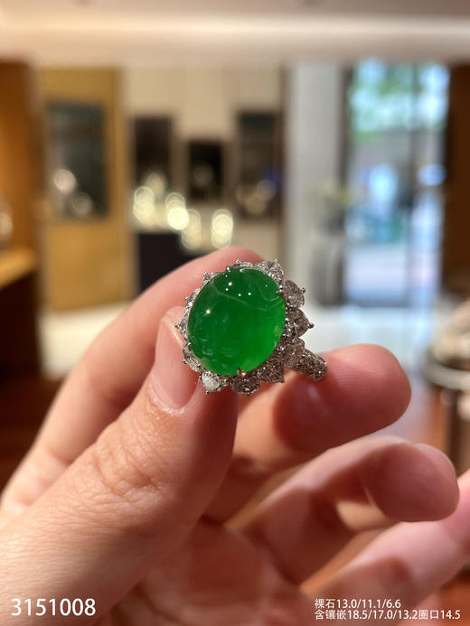 老坑高冰艳绿蛋面戒指【3151008】具体价格微信咨询 商品图6