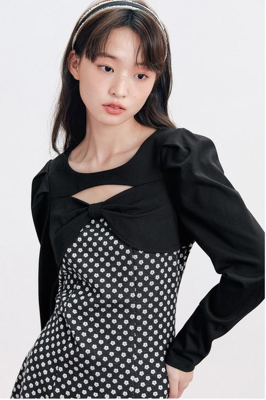 LED'IN 蝴蝶结拼接碎花波点连衣裙 17018 商品图1