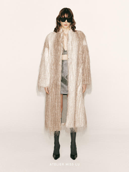 【星星流年】长毛渐变环保皮草立领长款外套230000030 商品图0