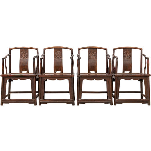清 红木龙纹南官帽椅成堂（一堂四只） 商品图5