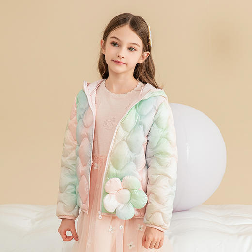 女童轻薄羽绒服2023冬季新款童装90鹅绒儿童彩色渐变连帽保暖外套 商品图0