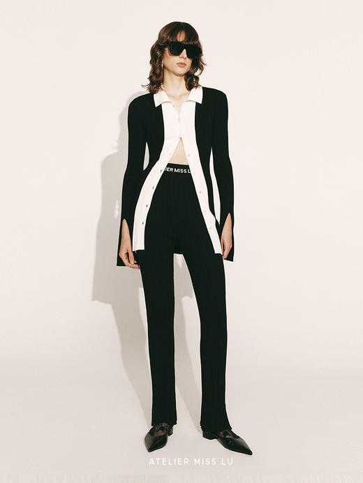 【黑桃皇后】黑白拼色羊毛中长款开衫上衣230039 商品图1