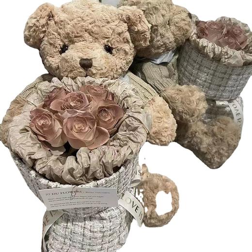 【送礼常备❗️玫瑰小熊花束】小香风卡布奇诺花毕业季生日七夕礼物送女生闺蜜男友三八妇女节父亲节礼物新年礼盒年货礼盒 商品图3