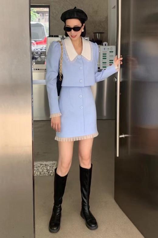 Stay2Weeks 蓝色翻领拼色外套半裙套装 13827 商品图1