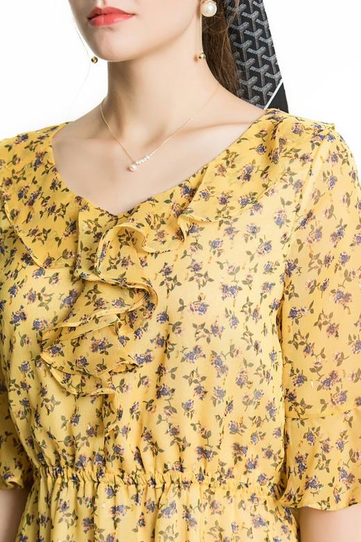 ibudu伊布都 印花荷叶边雪纺连衣裙 3495 商品图3