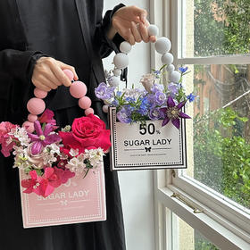 新款母亲节520半糖女士手提盒鲜花插花手拎花盒花店diy花艺材料