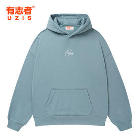 有志者UZIS休闲运动卫衣男秋冬加绒保暖美式复古篮球套头帽衫圆弧