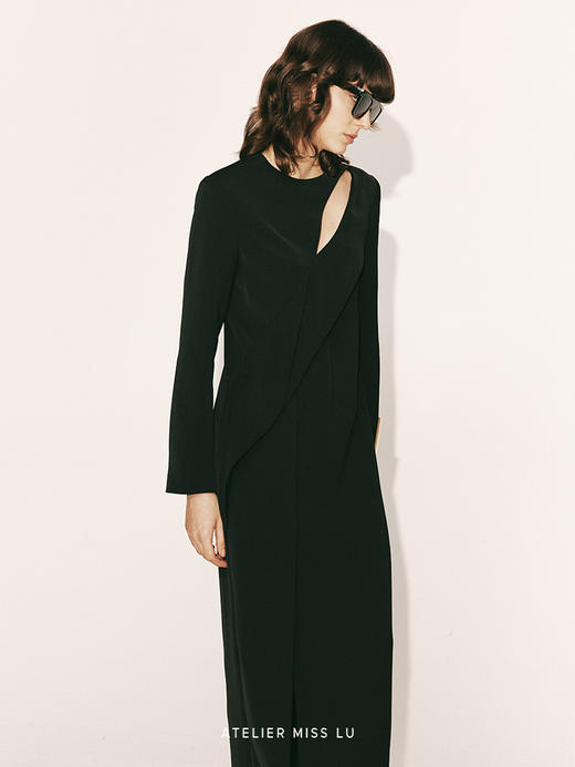 【海夜】几何镂空设计高开衩直身长裙230000013A 商品图3