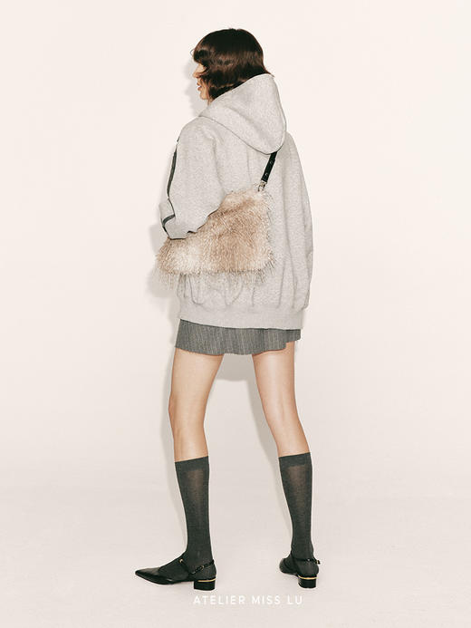 【风暴】鳄鱼压纹环保皮质拼接加绒加厚连帽卫衣230063 商品图2