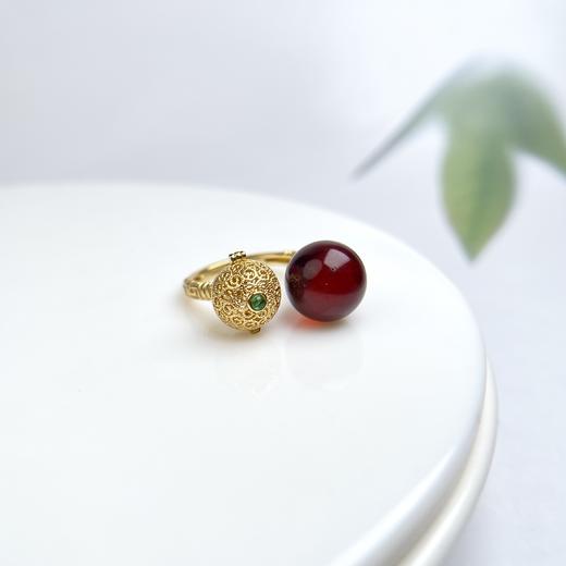 S925琥珀戒指-缅珀圆珠12 商品图0