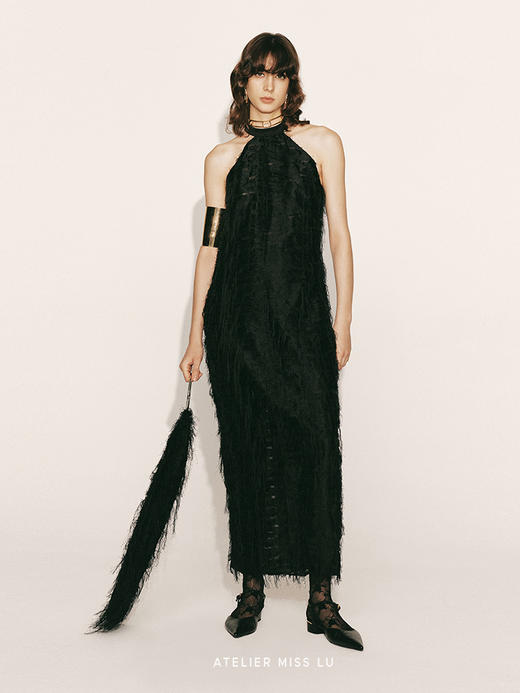 【璀璨流光】纤细羽毛流苏挂脖连衣裙230000019 商品图0