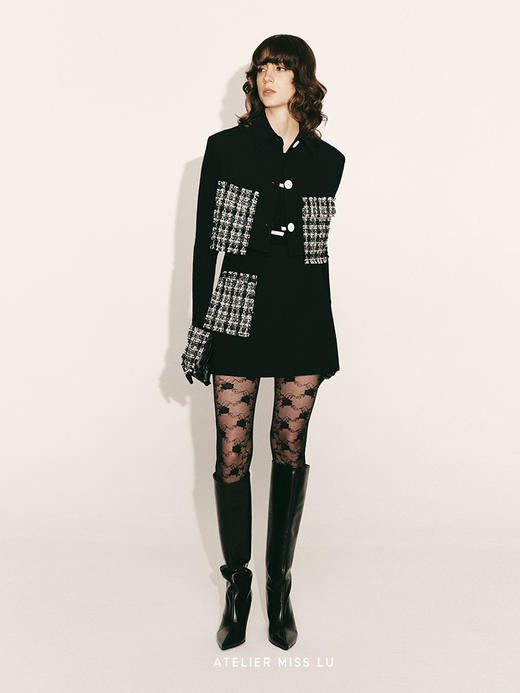 【方糖】粗花呢拼接短款马甲上衣230049 商品图1