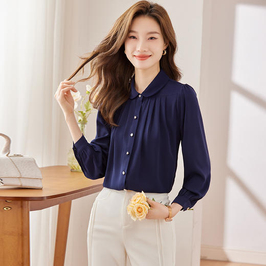 Q6872新款长袖衬衫百搭小众洋气显瘦衬衣时尚简约宽松休闲纯色 商品图2
