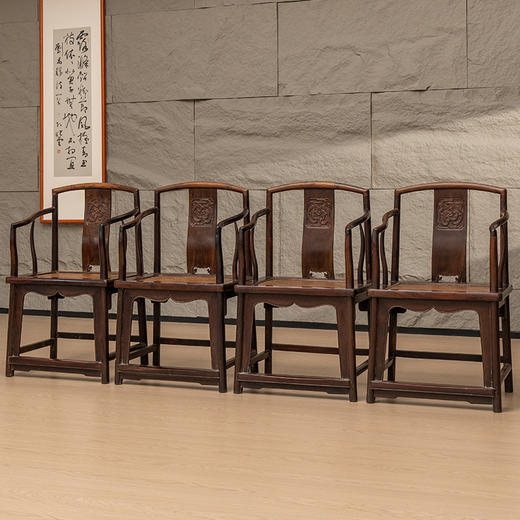 清 红木龙纹南官帽椅成堂（一堂四只） 商品图4