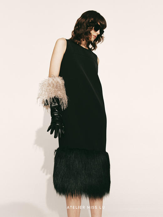 【凡尔赛迷雾】裙摆环保皮草重工拼接直身连衣裙230000012 商品图3