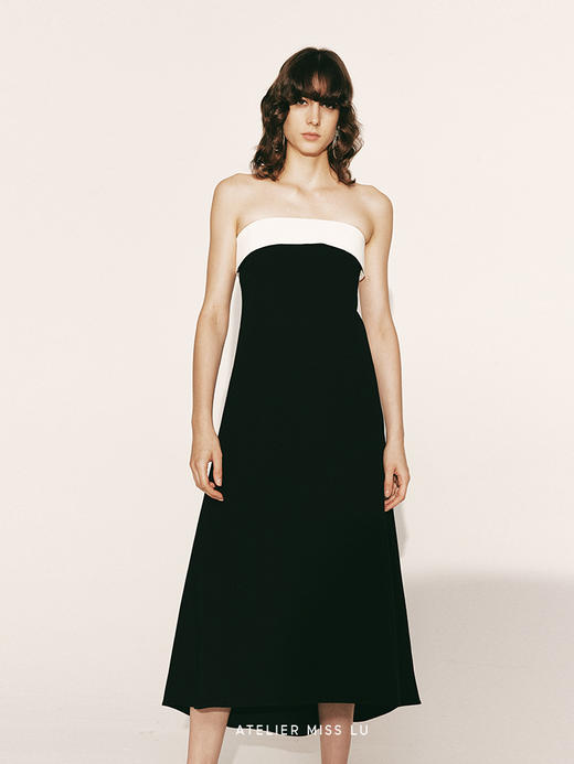 【吟游诗人】弧形撞色A字抹胸连衣裙230000011 商品图3