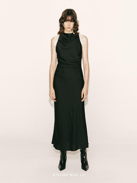 【破碎月光】交叉露背褶皱设计收腰拼纱长裙230000016 商品图0