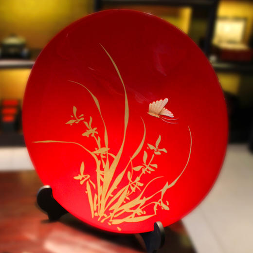 【梵谷漆器】装饰盘-富贵花开（红） 商品图0